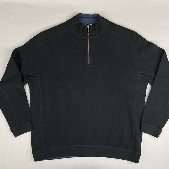 Tommy Bahama Flip Coast Reversible Sweater Half Zip Men's XL Heather Blue Black - Picture 15 of 16